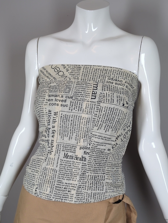 dibo bodi Tops - Dibo Bodi Text Print Strapless Newspaper-Style Tube Top - Beige/Black Corset